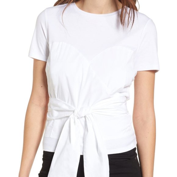 TROUVÉ White Poplin Mix Tie Waist Bustier Top - Picture 1 of 9